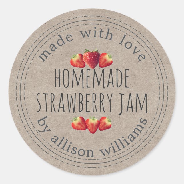 Rustic Homemade Strawberry Jam Kraft Paper Classic Round Sticker (Front)