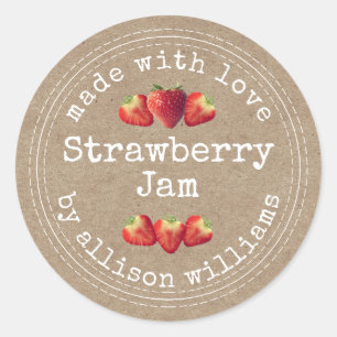 Rustic Homemade Strawberry Jam Kraft Paper Classic Round Sticker