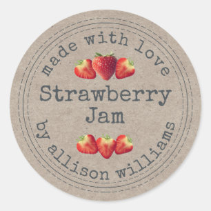 Rustic Homemade Strawberry Jam Kraft Paper Classic Round Sticker