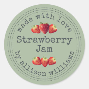 Rustic Homemade Strawberry Jam Laurel Green Classic Round Sticker