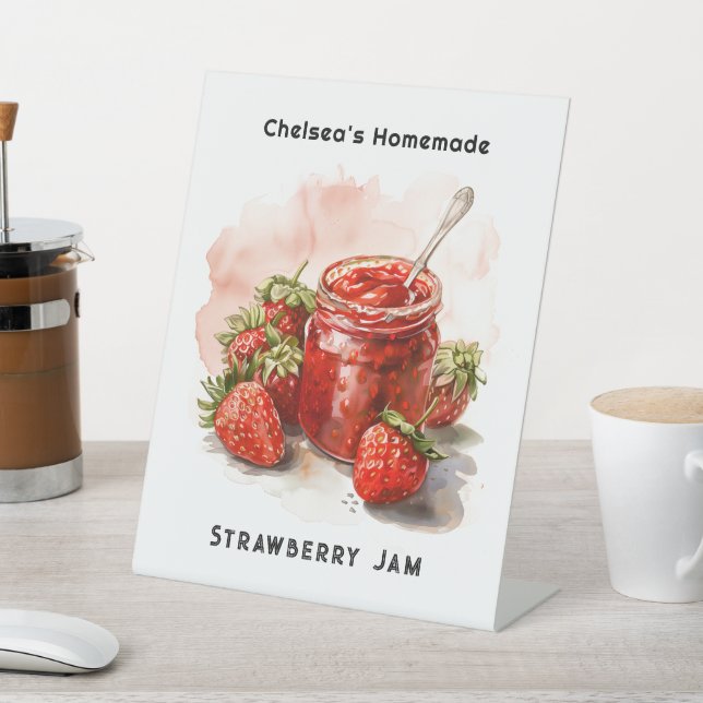 Rustic Homemade Strawberry Jam Mason Jar Pedestal Sign (In SItu)