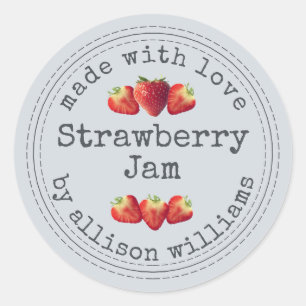 Rustic Homemade Strawberry Jam Pastel Blue Classic Round Sticker