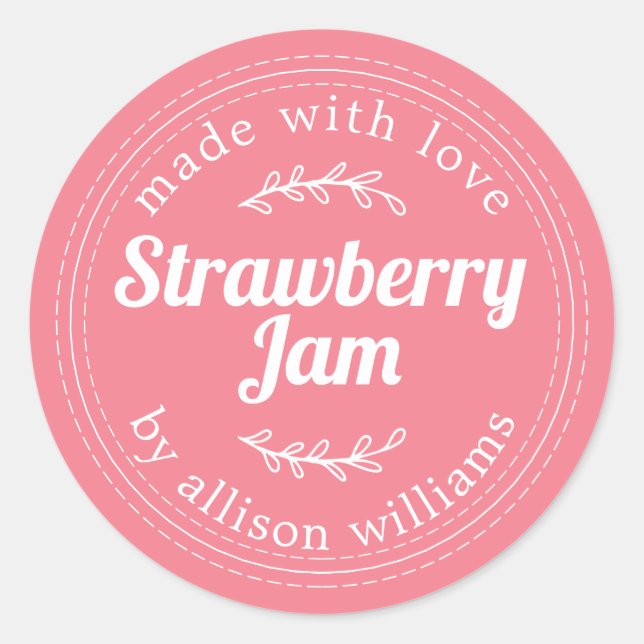 Rustic Homemade Strawberry Jam Pink Classic Round Sticker (Front)