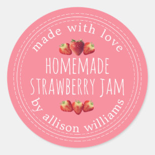 Rustic Homemade Strawberry Jam Pink Classic Round Sticker