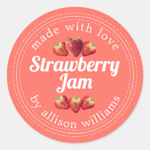 Rustic Homemade Strawberry Jam Pink Classic Round Sticker
