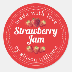Rustic Homemade Strawberry Jam Red Classic Round Sticker