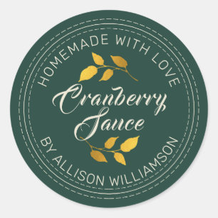 Rustic Homemade Thanksgiving Cranberry Sauce Green Classic Round Sticker