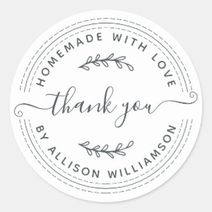 Rustic Homemade With Love Black White Thank You Classic Round Sticker