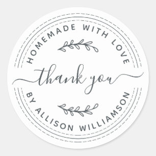 Rustic Homemade With Love Black White Thank You Classic Round Sticker