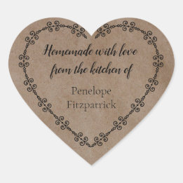 Rustic Homemade with Love from Your Kitchen Kraft Heart Sticker