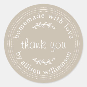 Rustic Homemade With Love Grey Thank You Classic Round Sticker