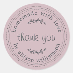 Rustic Homemade With Love Pastel Purple Thank You Classic Round Sticker