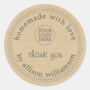 Rustic Homemade Your Logo Thank You Kraft Paper Cl Classic Round Sticker