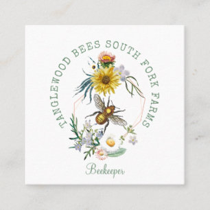 Rustic Honey Bee Apiary Dandelion Floral  Square Square Business Card