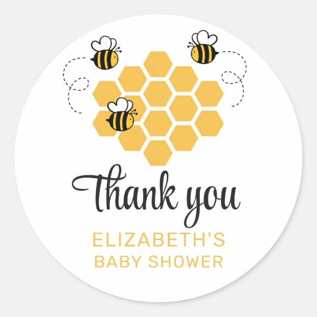 Rustic Honey Bee Baby Shower Favour Thank You Classic Round Sticker (Front)