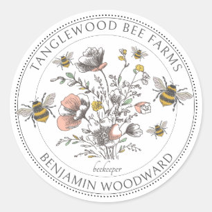 Rustic Honey Bee Florals Apiary Beekeeper  Classic Round Sticker
