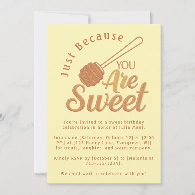 Rustic Honey Bee Yellow Sweet Birthday Invitation (Front)