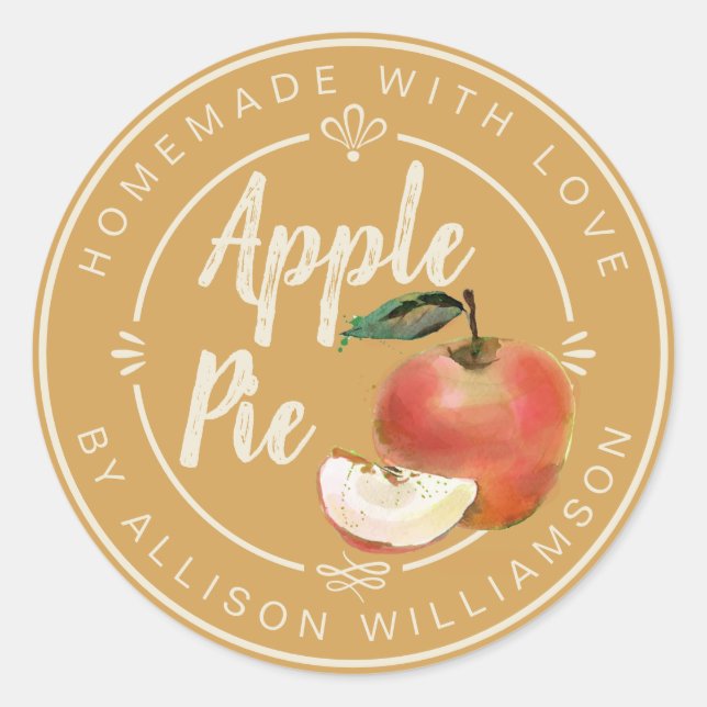 Rustic Honey Gold Homemade Apple Pie Classic Round Sticker (Front)