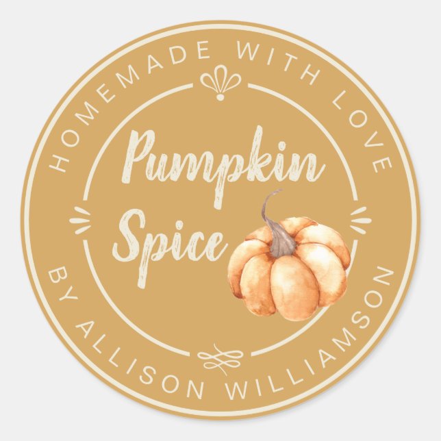 Rustic Honey Gold Pumpkin Spice Homemade Classic Round Sticker (Front)