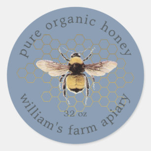 Rustic Honeybee Apiary Gold Honeycomb Vintage Blue Classic Round Sticker