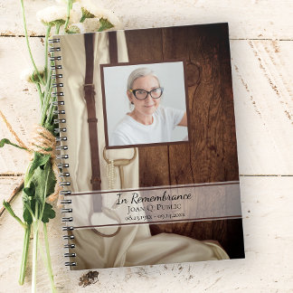 Rustic Horse Bit Satin Funeral Memorial Guest Book