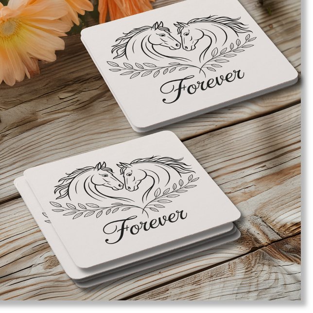 Rustic Horse Equestrian Country Western Wedding Square Paper Coaster (Creator Uploaded)