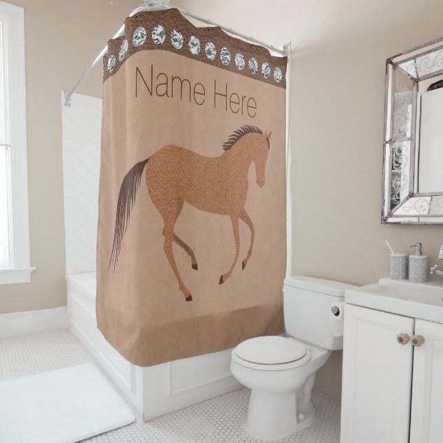 Rustic Horse Faux Leather Bath And Home Silver Shower Curtain (In Situ)