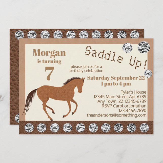 Rustic Horse Faux Leather Kids Birthday Party (Front/Back)