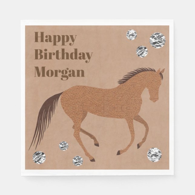 Rustic Horse Faux Leather Pony Birthday Party Napkin (Front)