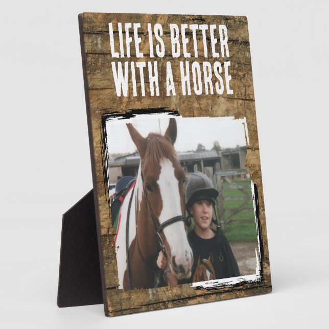 Rustic horse lover 1 photo brown white plaque (Side)