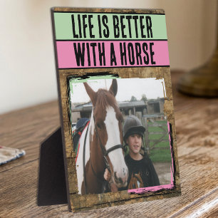 Rustic horse lover 1 photo pink green plaque