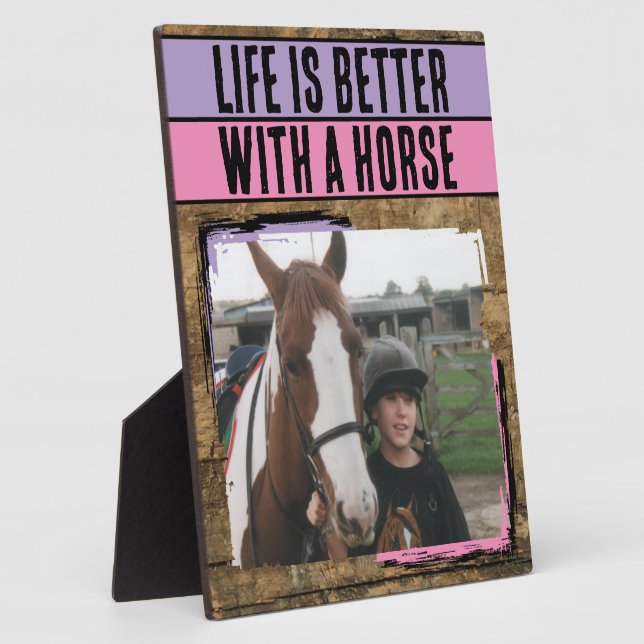 Rustic horse lover 1 photo purple pink plaque (Side)