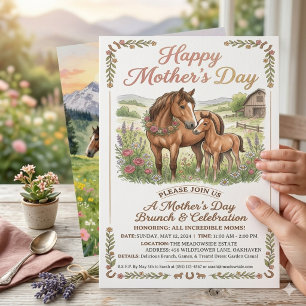 Rustic Horse Mother’s Day Invitation , Farm Floral