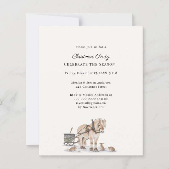 Rustic Horse Sleigh Christmas Party Invitation (Front)