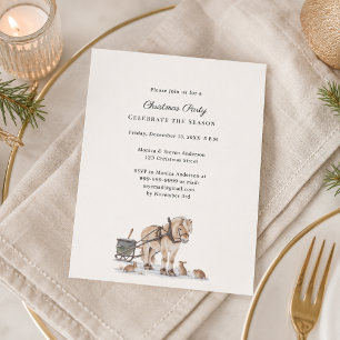 Rustic Horse Sleigh Christmas Party Invitation