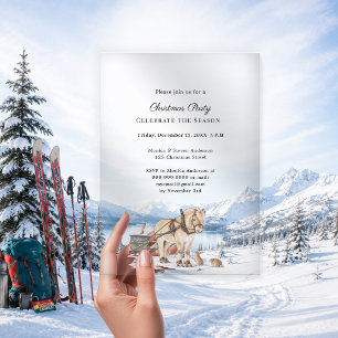 Rustic Horse Sleigh Luxury Christmas Party Acrylic Invitations