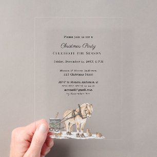 Rustic Horse Sleigh Luxury Christmas Party Acrylic Invitations