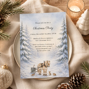 Rustic Horse Sleigh Winter Christmas Party Invitation