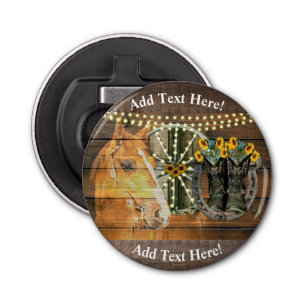 Rustic Horse Sunflowers Wagon Wheel Cowboy Boots Bottle Opener