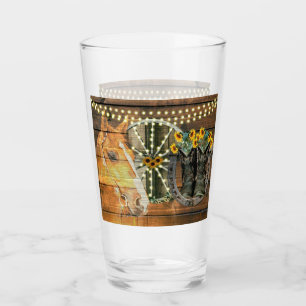 Rustic Horse Sunflowers Wagon Wheel Cowboy Boots Glass