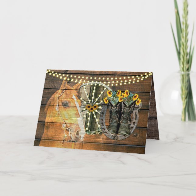 Rustic Horse Sunflowers Wagon Wheel Cowboy Boots Note Card (Front)