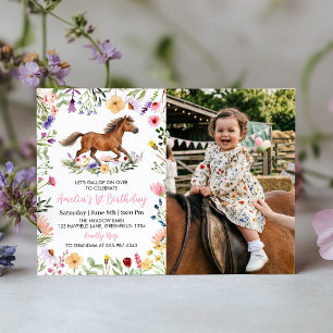 Rustic Horse Wildflower Birthday Photo Invitation