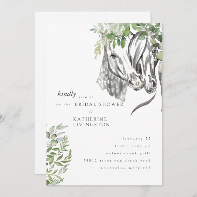 Rustic Horses Nuzzling Neutral Bridal Shower Invitation (Front/Back)