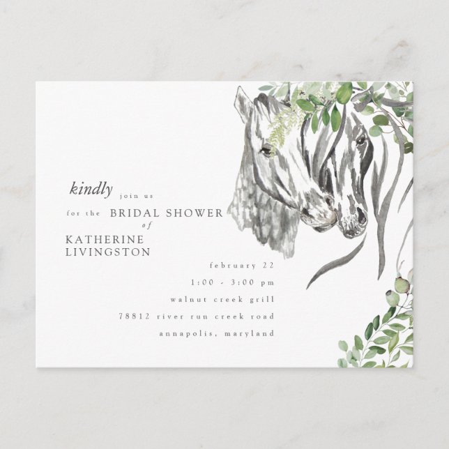 Rustic Horses Nuzzling Neutral Bridal Shower Postcard (Front)