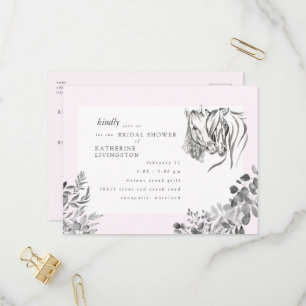 Rustic Horses Nuzzling Pink Bridal Shower    Invitation Postcard