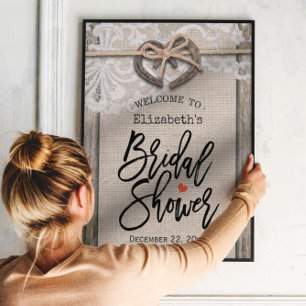 Rustic Horseshoe Burlap Lace Bridal Shower Welcome Poster