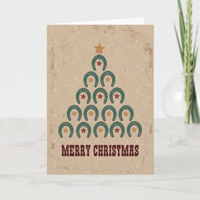 Rustic Horseshoe Christmas Tree Card (Front)