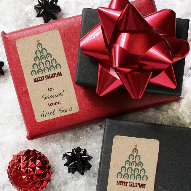 Rustic Horseshoe Christmas Tree Gift Tag Label (Creator Uploaded)