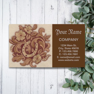 rustic horseshoe cowgirl western country floral business card