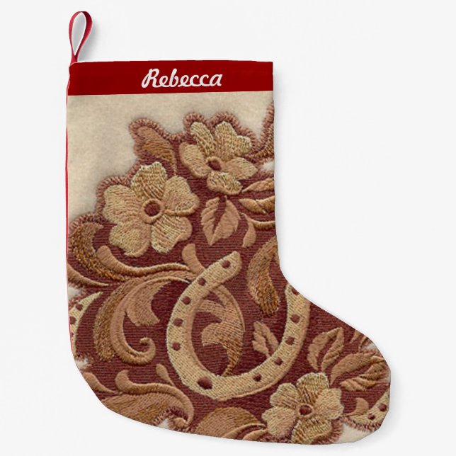 rustic horseshoe cowgirl western country floral small christmas stocking (Front)